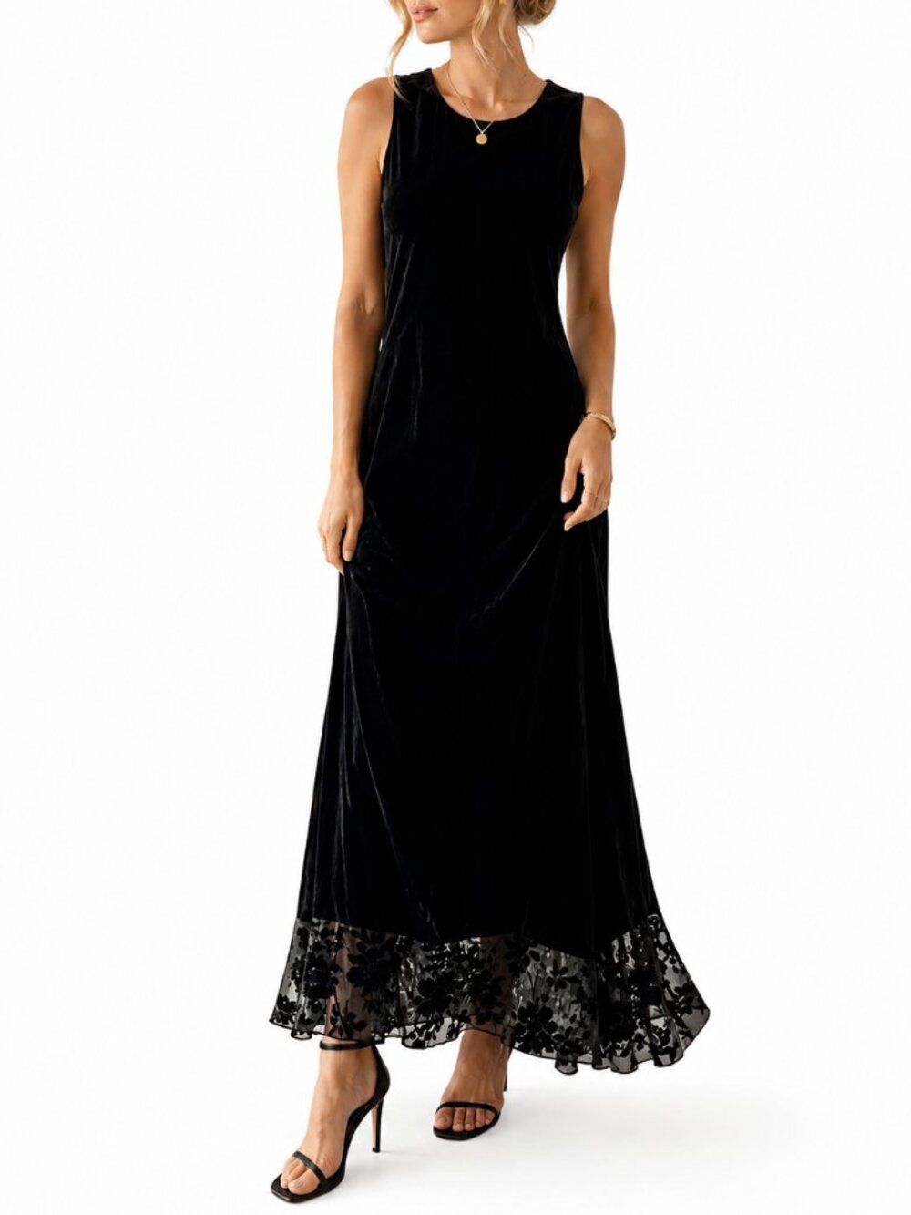 APRIL CORNELL Vintage 90s Velvet Maxi Dress Black XS Silk Blend Romantic Floral